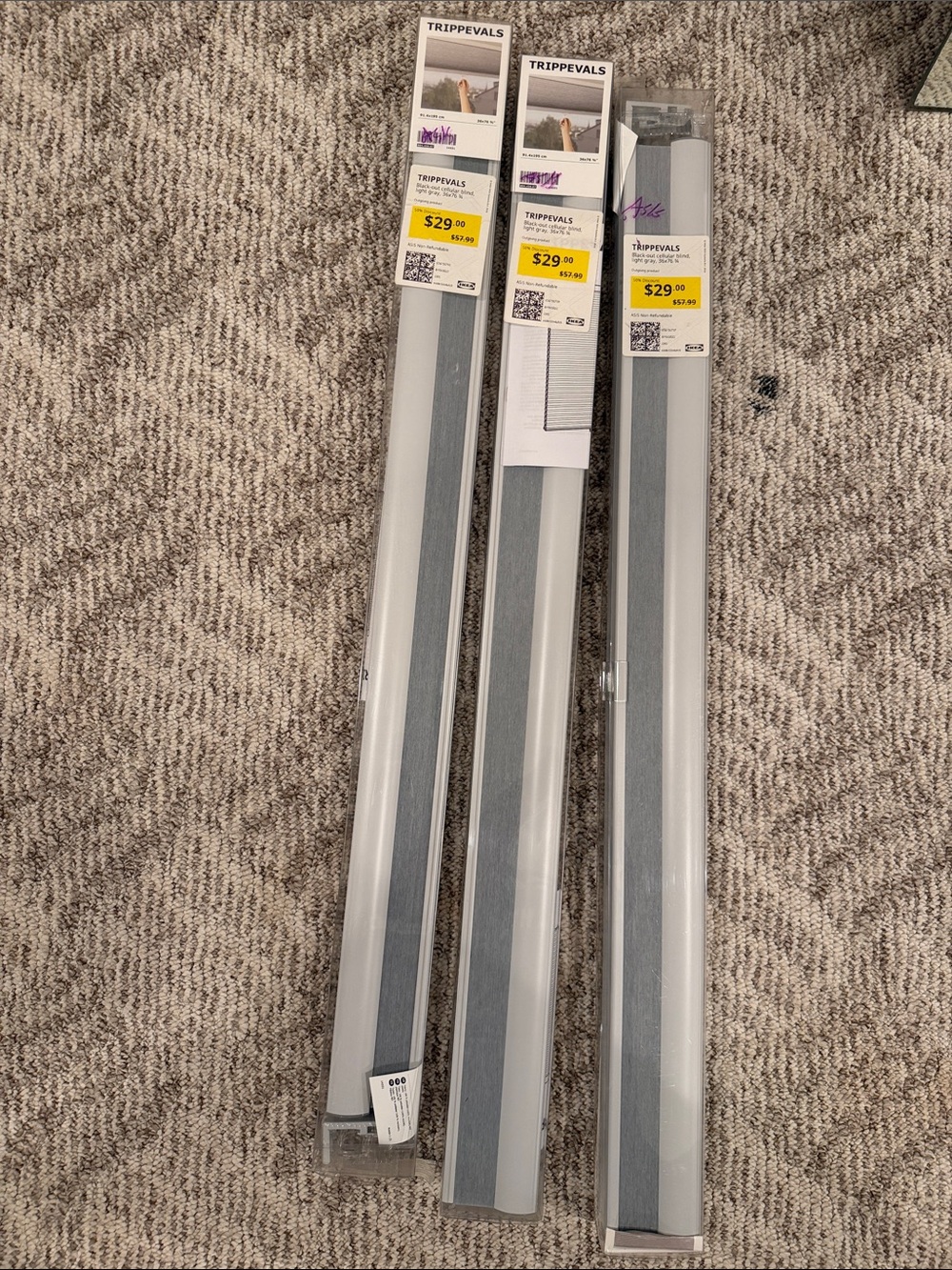 IKEA TRIPPEVALS Black-out Cellular Blinds in Light Gray and White